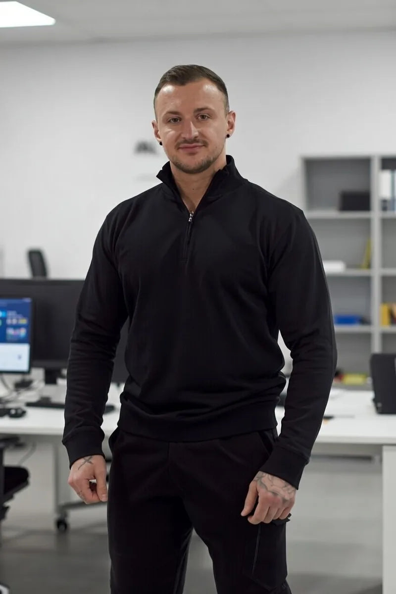 Kragenpullover Half-Zip in Schwarz